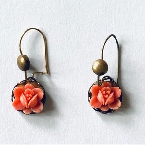 antique carved rose earrings True vintage